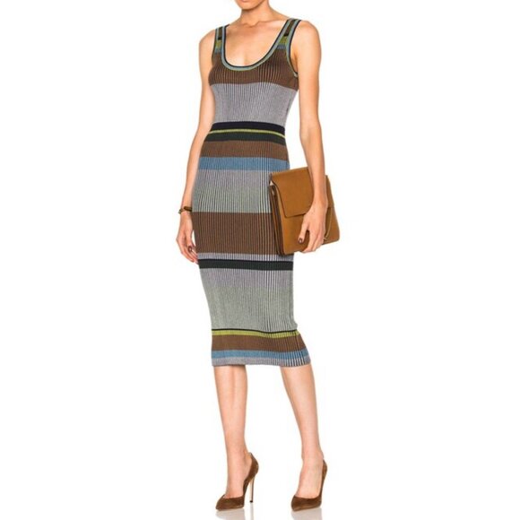 Diane Von Furstenberg DVF Ribbed Knit Medium Dress Bodycon Colorblock Midi Brown - Picture 1 of 10